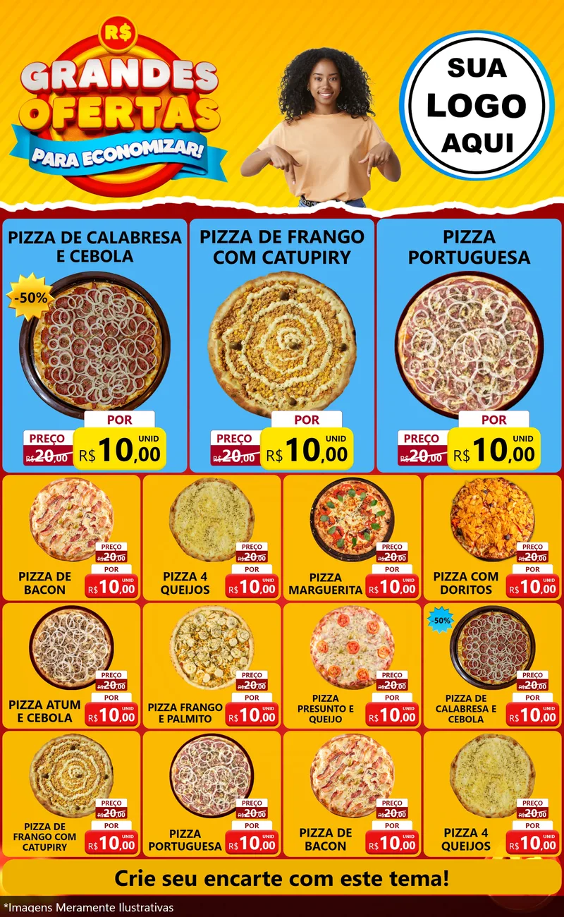 Modelo de Encarte para Encarte Grande com o tema Grandes Ofertas Para Economizar! para Pizzaria