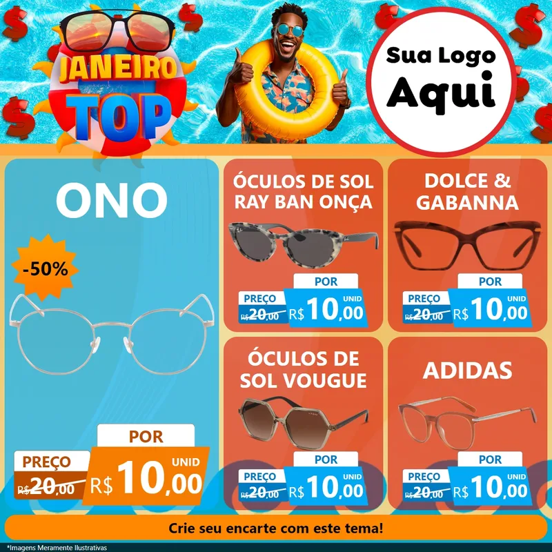 Modelo de Rede Social para Feed Facebook com o tema Janeiro Top para Óticas