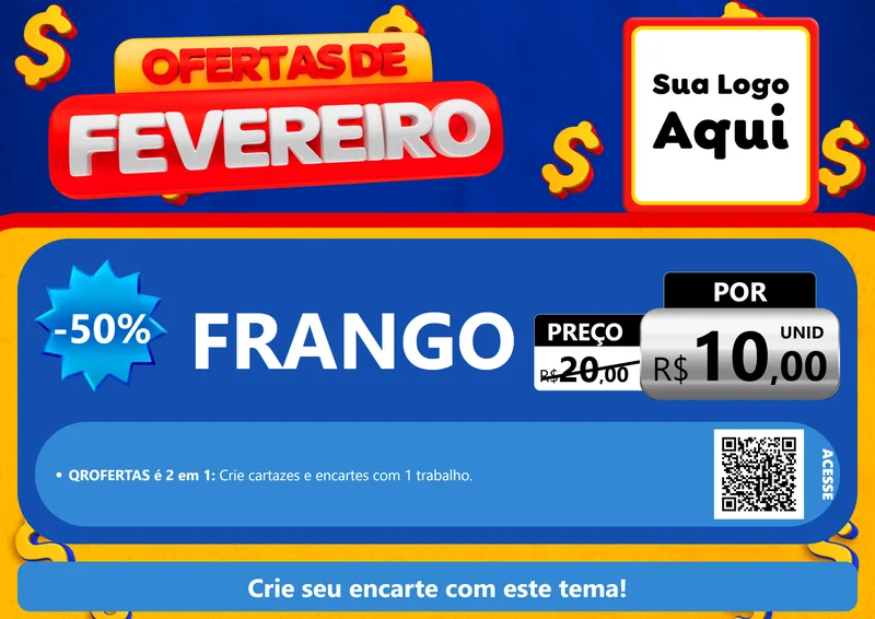 Modelo de Cartaz para Cartaz A4 Horizontal com o tema Ofertas de Fevereiro para Assados