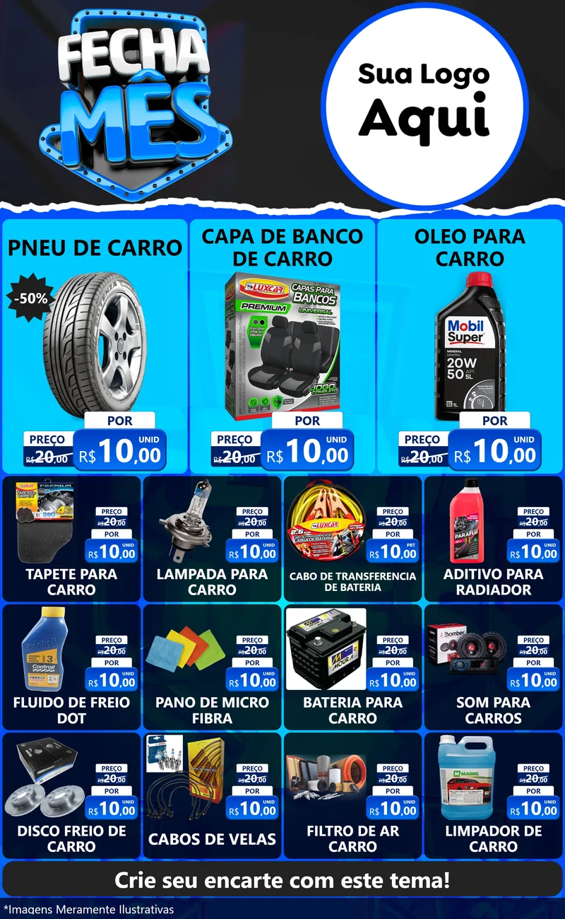 Modelo de Encarte para Encarte Grande com o tema Fecha Mês para Auto peças