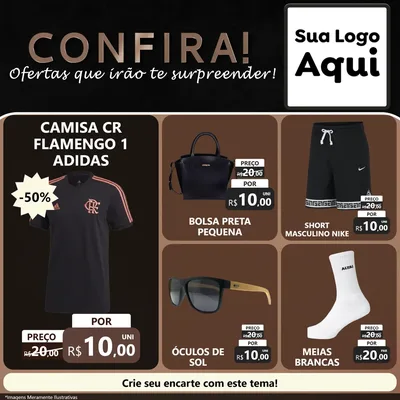 Modelo de Rede Social para Feed Facebook com o tema Confira! Ofertas que irão te surpreender! para Roupas e acessórios