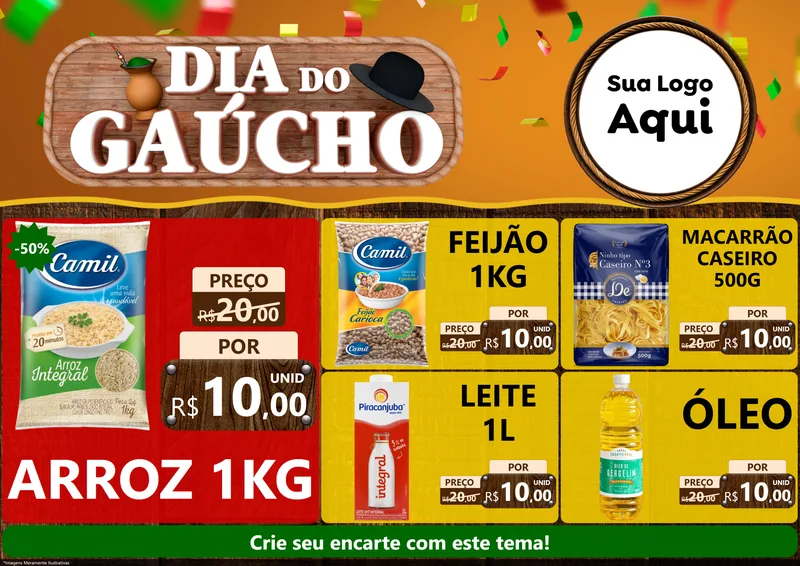 Modelo de Encarte para Encarte A4 Horizontal com o tema Dia do Gaúcho para Supermercado