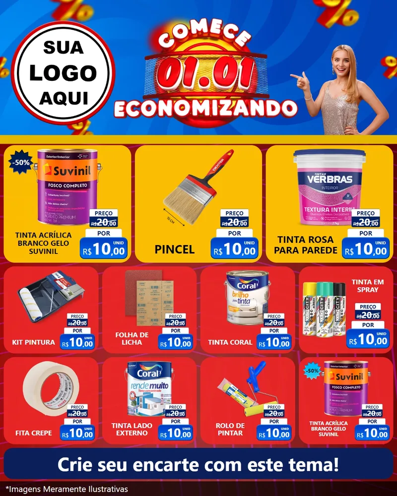 Modelo de Rede Social para Feed Instagram com o tema Comece 1º de Janeiro Economizando para Tintas e Ferramentas
