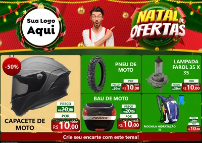 Modelo de Encarte para Encarte A4 Horizontal com o tema Natal de Ofertas para Moto peças
