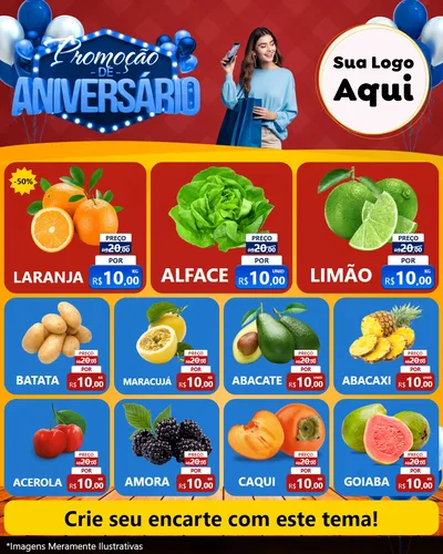 Modelo de Rede Social para Feed Instagram com o tema Promoção de Aniversário para Hortifrúti