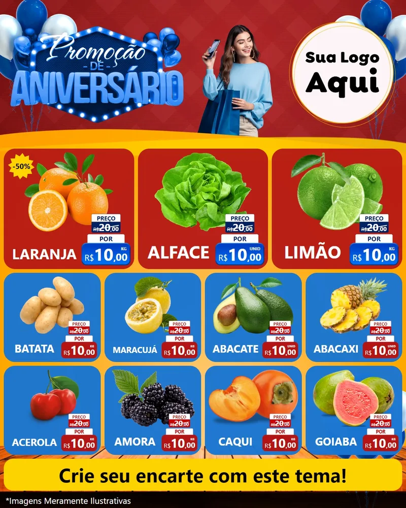 Modelo de Rede Social para Feed Instagram com o tema Promoção de Aniversário para Hortifrúti