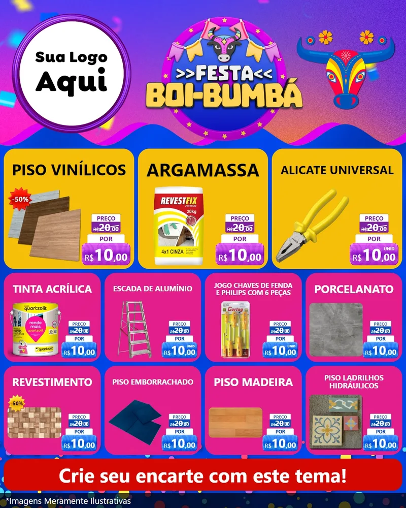 Modelo de Rede Social para Feed Instagram com o tema Festa Boi-Bumbá para Material para Construção