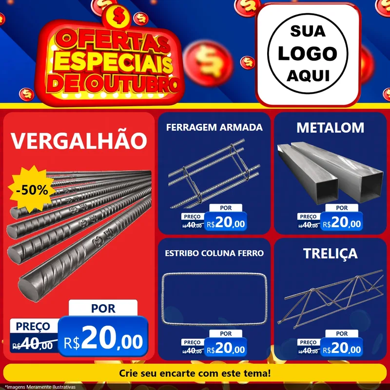 Modelo de Rede Social para Feed Facebook com o tema Ofertas Especiais de Outubro para Ferragens