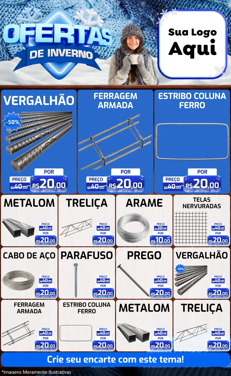 Modelo de Encarte para Encarte Grande com o tema Ofertas de Inverno para Ferragens