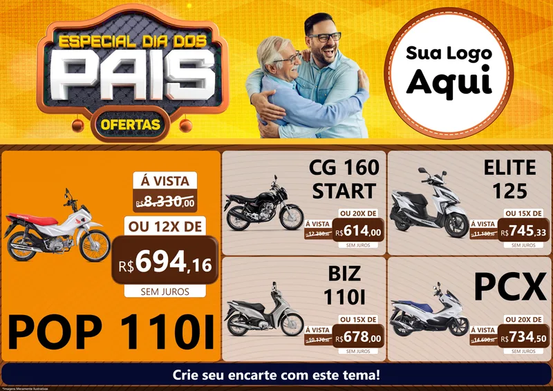 Modelo de Encarte para Encarte A4 Horizontal com o tema Especial Dia dos Pais para Concessionaria de Motos