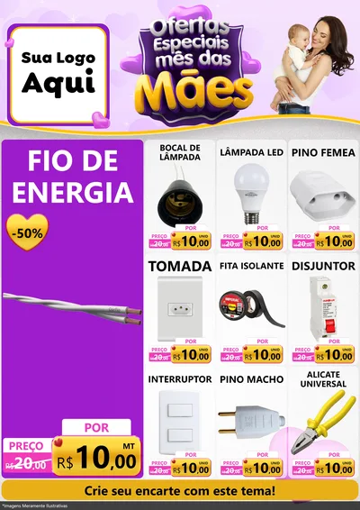 Modelo de Encarte para Encarte A4 Vertical com o tema Ofertas Especiais - Mês das Mães para Materiais Elétricos