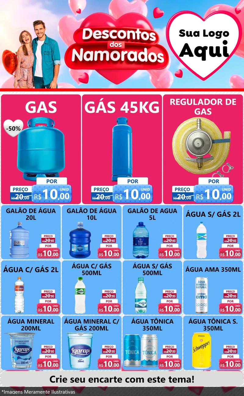 Modelo de Encarte para Encarte Grande com o tema Descontos dos Namorados para Água e gás