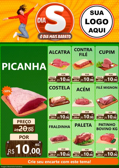 Modelo de Encarte para Encarte A4 Vertical com o tema Dia S - O Dia Mais Barato para Açougue