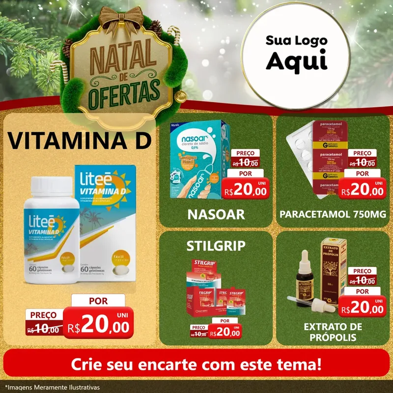 Modelo de Rede Social para Feed Facebook com o tema Ofertas de Natal para Farmácia