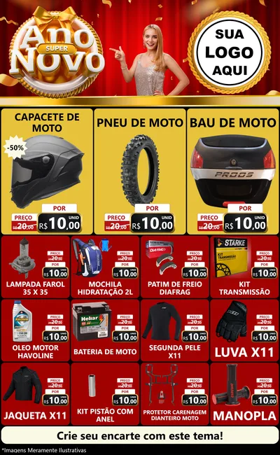 Modelo de Encarte para Encarte Grande com o tema Super Ano Novo para Moto peças