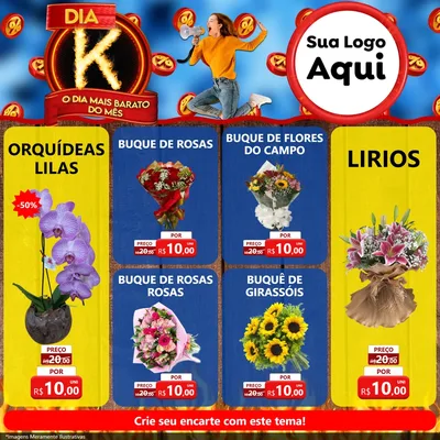 Modelo de Rede Social para Feed Facebook com o tema Dia K - O Dia Mais Barato Do Mês para Floricultura e jardim
