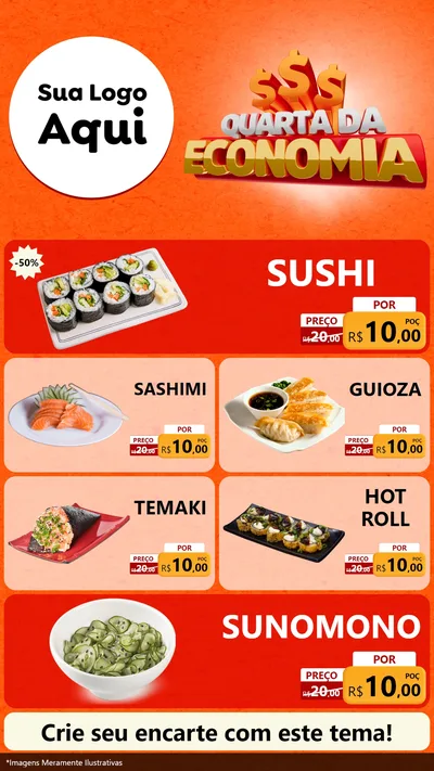 Modelo de TV para TV Vertical com o tema Quarta da Economia para Comida japonesa
