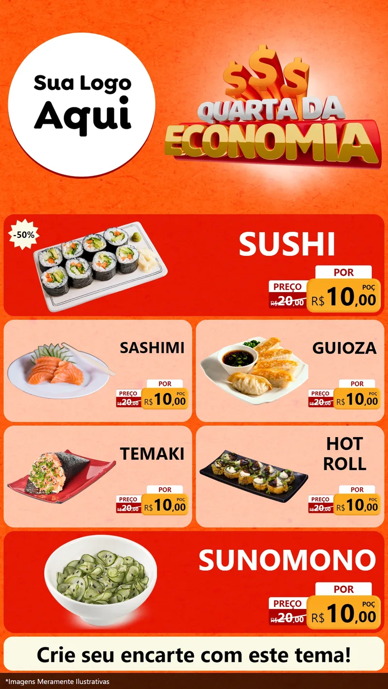 Modelo de TV para TV Vertical com o tema Quarta da Economia para Comida japonesa