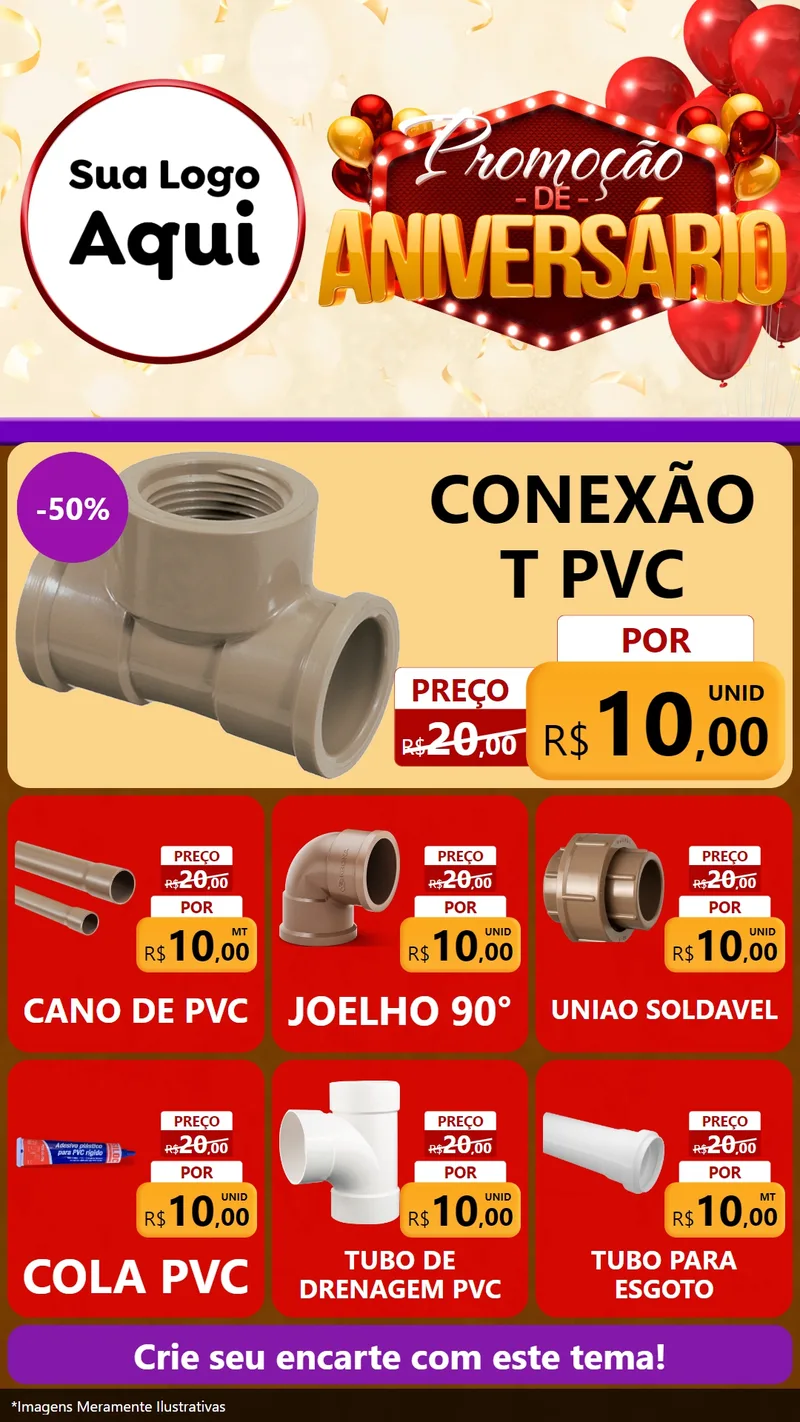 Modelo de Rede Social para Stories com o tema Promoção de Aniversário para Tubos e conexões