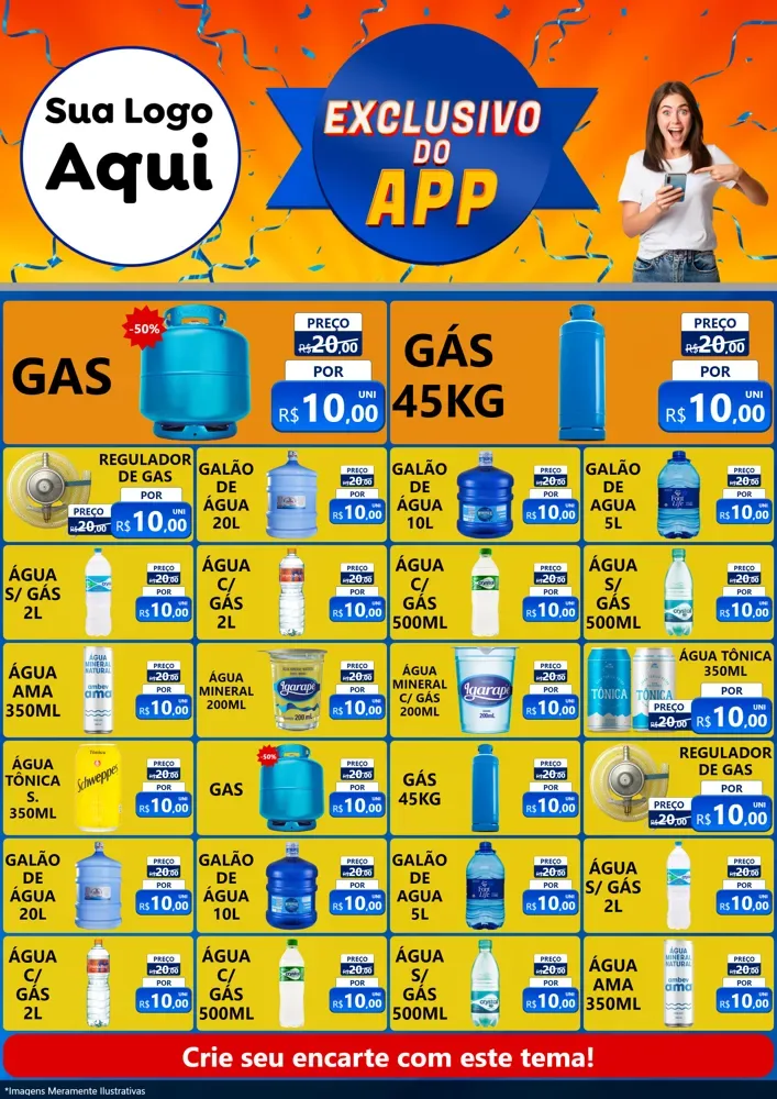 Modelo de Encarte para Encarte A4 Vertical com o tema Exclusivo do Aplicativo para Água e gás