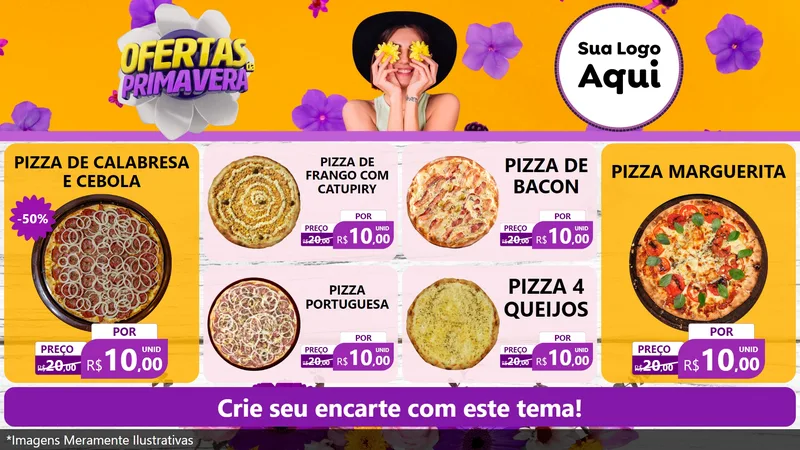 Modelo de TV para TV Horizontal com o tema Ofertas Da Primavera para Pizzaria