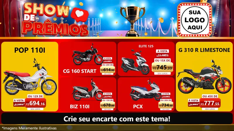 Modelo de TV para TV Horizontal com o tema Show de Prêmios para Concessionaria de Motos