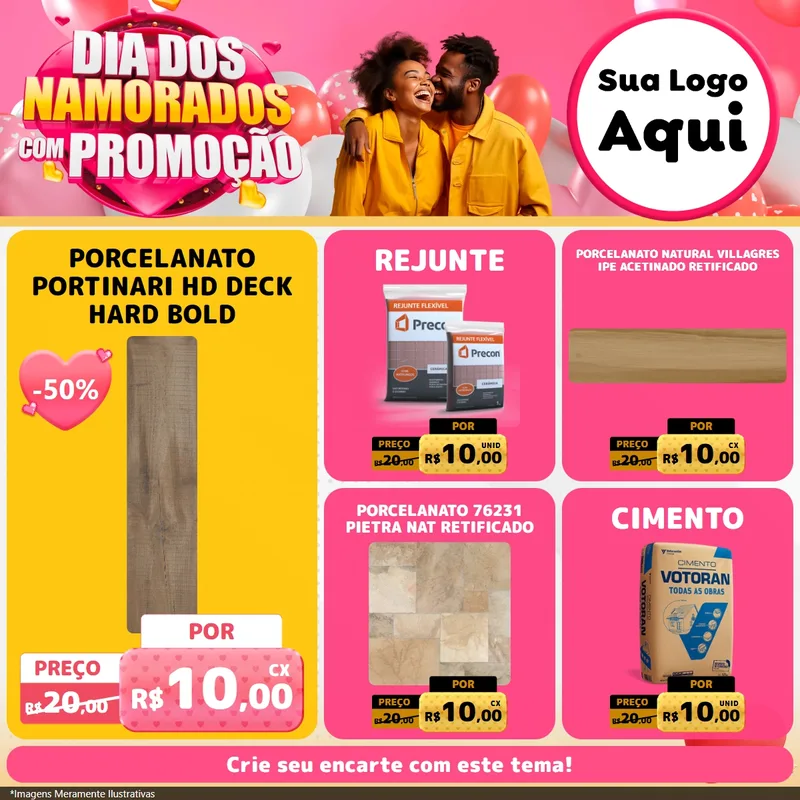 Modelo de Rede Social para Feed Facebook com o tema Dia dos Namorados com Promoção para Pisos e revestimentos