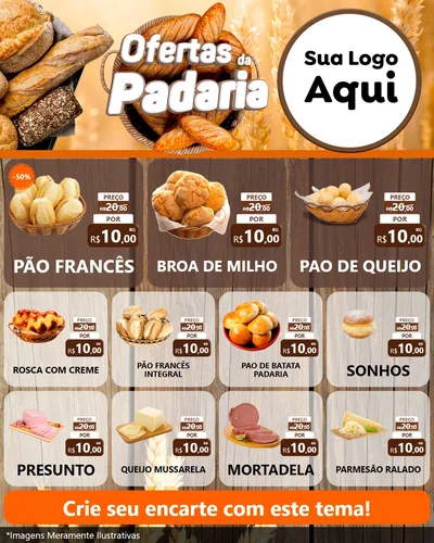 Modelo de Rede Social para Feed Instagram com o tema Ofertas da Padaria para Padaria
