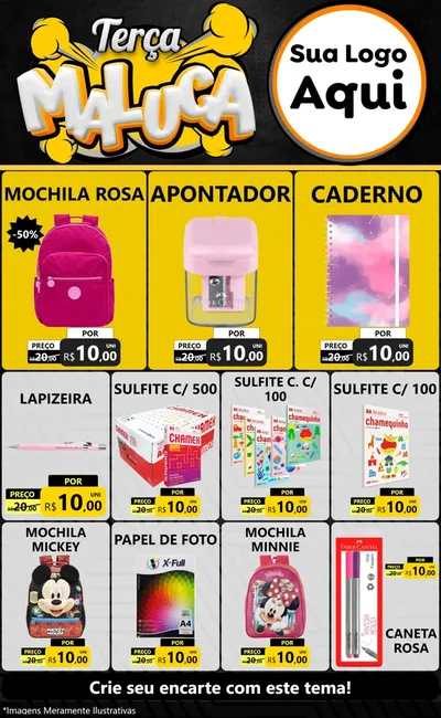 Modelo de Encarte para Encarte Grande com o tema Terça Maluca para Papelaria