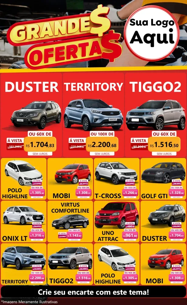 Modelo de Encarte para Encarte Grande com o tema Grandes Ofertas - Autopeças para Concessionaria de Carros