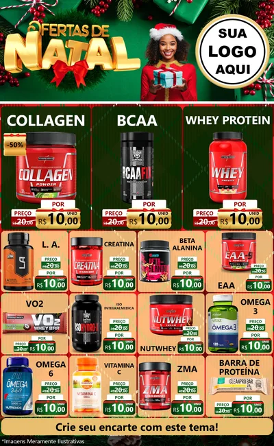 Modelo de Encarte para Encarte Grande com o tema Ofertas de Natal para Suplementos alimentares