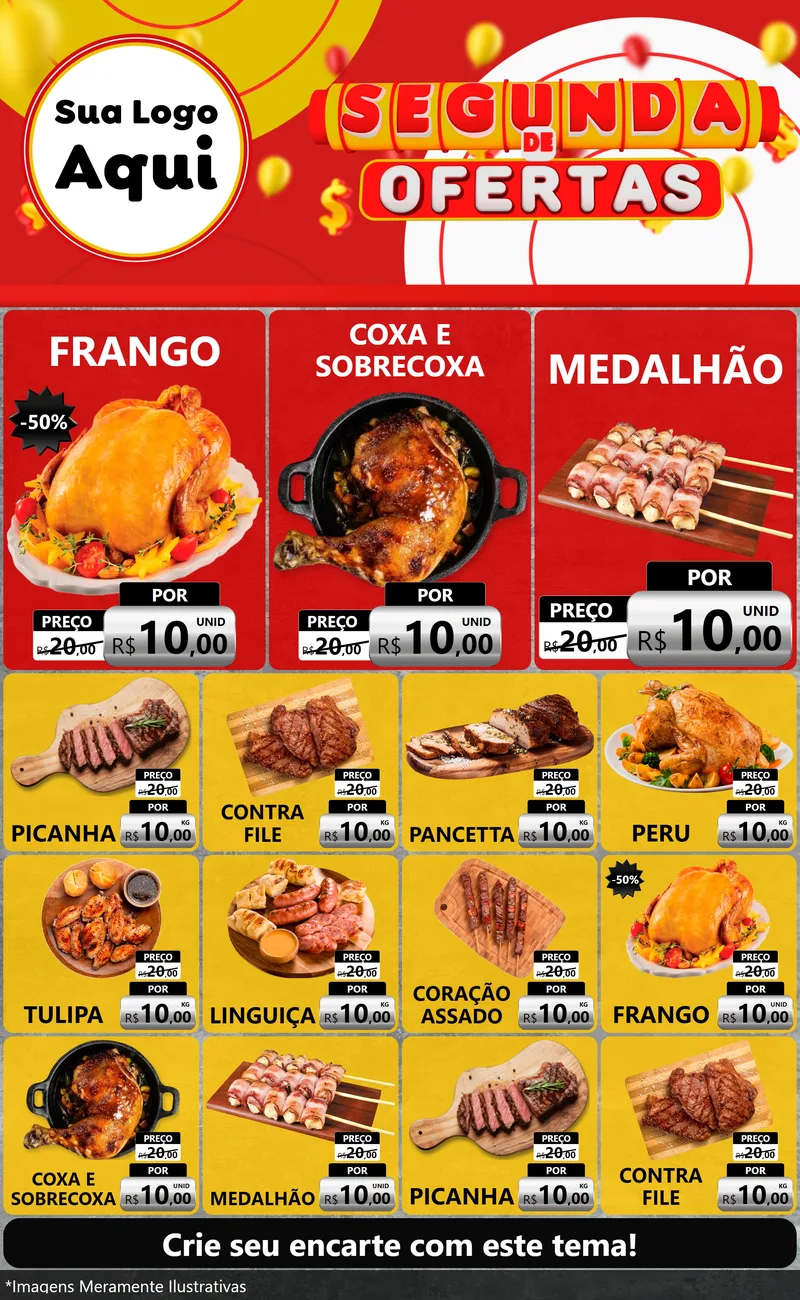 Modelo de Encarte para Encarte Grande com o tema Segunda de Ofertas para Assados