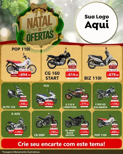 Modelo de Rede Social para Feed Instagram com o tema Ofertas de Natal para Concessionaria de Motos