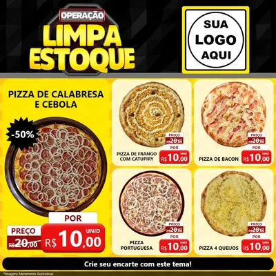 Modelo de Rede Social para Feed Facebook com o tema Operação Limpa Estoque para Pizzaria