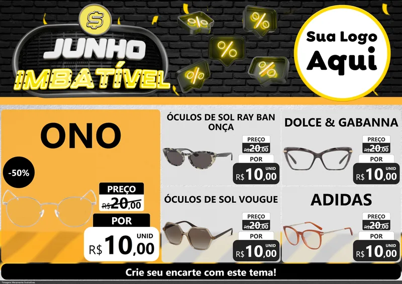 Modelo de Encarte para Encarte A4 Horizontal com o tema Junho Imbatível para Óticas