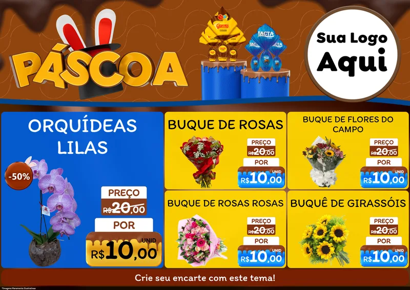 Modelo de Encarte para Encarte A4 Horizontal com o tema Páscoa para Floricultura e jardim