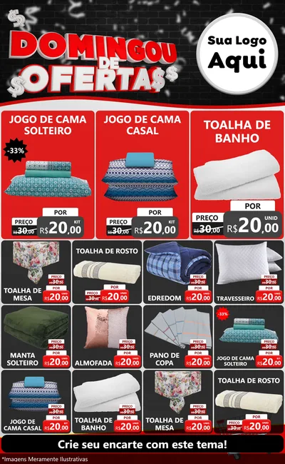 Modelo de Encarte para Encarte Grande com o tema Domingou de Ofertas para Cama, Mesa e Banho