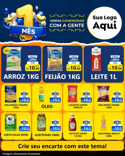 Modelo de Rede Social para Feed Instagram com o tema Um Mês de Aniversário para Supermercado