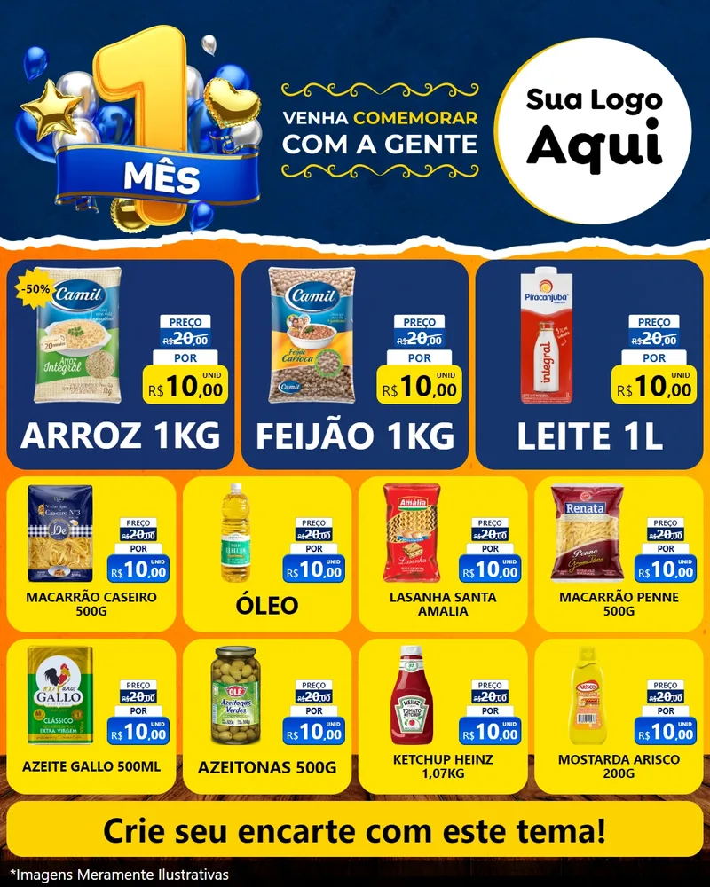 Modelo de Rede Social para Feed Instagram com o tema Um Mês de Aniversário para Supermercado