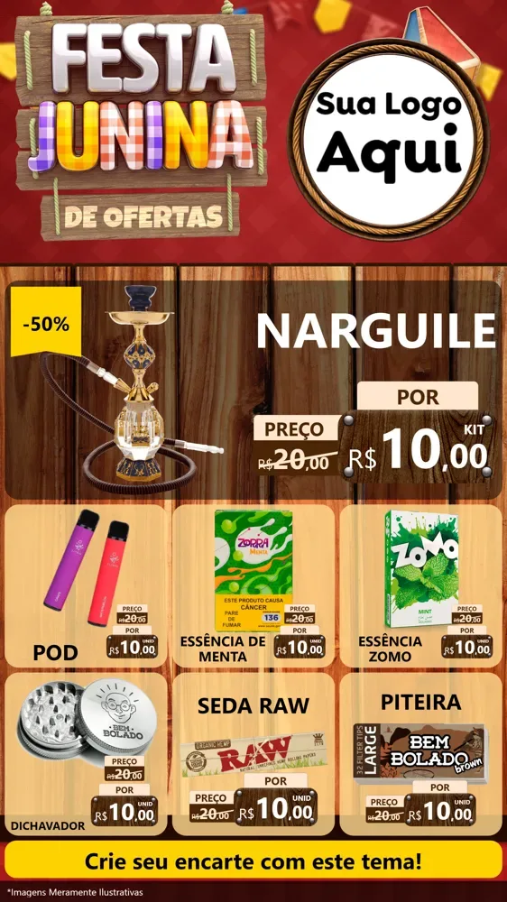 Modelo de Rede Social para Stories com o tema Festa Junina de Ofertas para Tabacaria