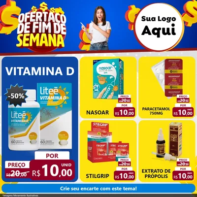 Modelo de Rede Social para Feed Facebook com o tema Ofertaço de Fim de Semana para Farmácia