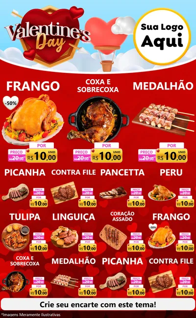 Modelo de Encarte para Encarte Grande com o tema Valentine's Day para Assados