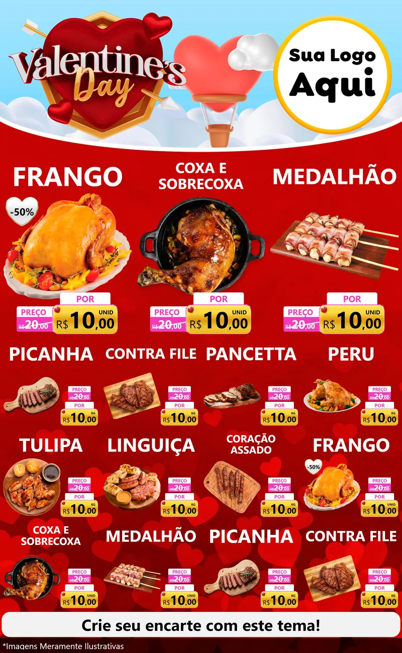 Modelo de Encarte para Encarte Grande com o tema Valentine's Day para Assados