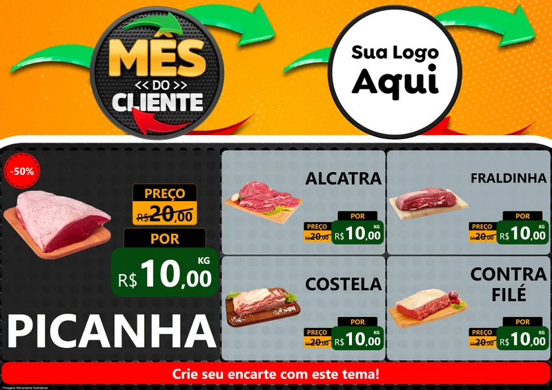 Modelo de Encarte para Encarte A4 Horizontal com o tema Mês do Cliente para Açougue