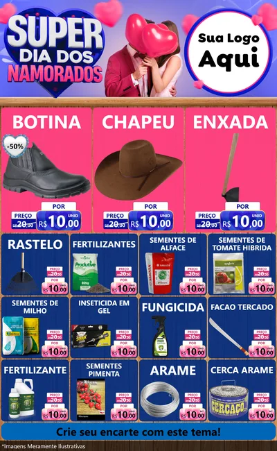 Modelo de Encarte para Encarte Grande com o tema Super Dia dos Namorados para Agropecuária