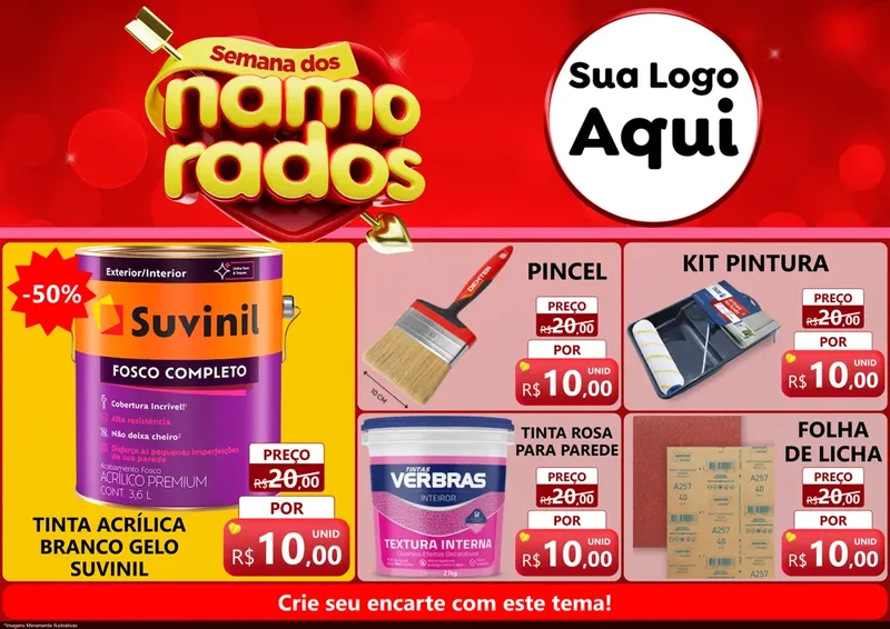 Modelo de Encarte para Encarte A4 Horizontal com o tema Semana dos namorados para Tintas e Ferramentas