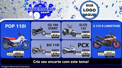 Modelo de TV para TV Horizontal com o tema Promoção de Aniversário - 9 Anos para Concessionaria de Motos
