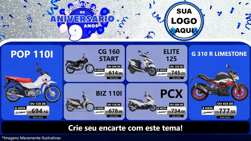 Modelo de TV para TV Horizontal com o tema Promoção de Aniversário - 9 Anos para Concessionaria de Motos