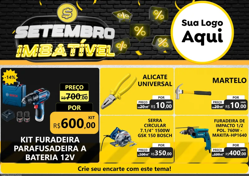 Modelo de Encarte para Encarte A4 Horizontal com o tema Setembro Imbatível para Maquinas e Ferramentas