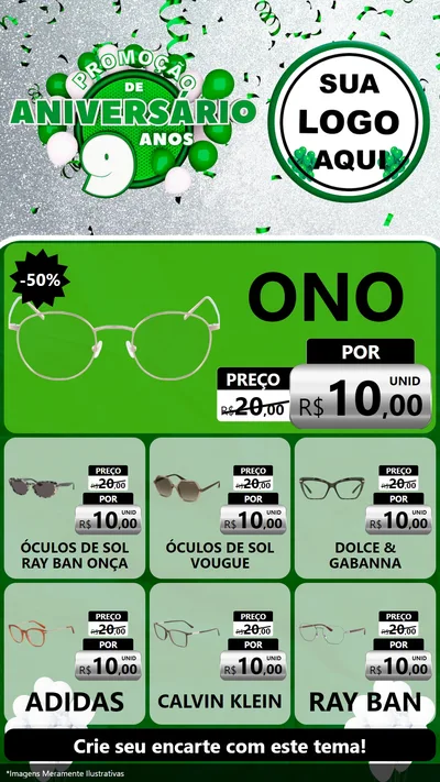 Modelo de Rede Social para Stories com o tema Promoção de Aniversário - 9 Anos para Óticas